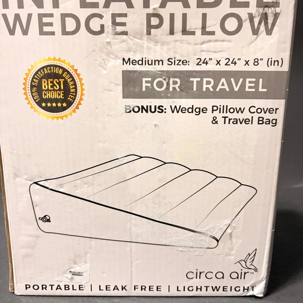 Circa Air Inflatable Wedge Pillow 24x24x8 Travel Portable Gray with Cover Bag